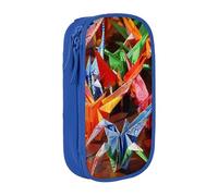 WPUTY Origami Paper Cranes Printed Large Capacity Pencil Case Blue Double-Layer Stationery Organizer, Cosmetic & Makeup Bag for Students, Teachers, Adults