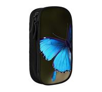 WPUTY Outdoor Beautiful Blue Butterfly Printed Large Capacity Pencil Case Black Double-Layer Stationery Organizer, Cosmetic & Makeup Bag for Students, Teachers, Adults