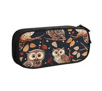 WPUTY Owls on Tree Branche Printed Large Capacity Pencil Case Black Double-Layer Stationery Organizer Makeup Bag for School, Office, Travel