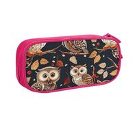 WPUTY Owls on Tree Branche Printed Large Capacity Pencil Case Pink Double-Layer Stationery Organizer Makeup Bag for School, Office, Travel