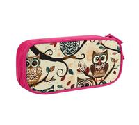 WPUTY Owls on Tree Branches Printed Large Capacity Pencil Case Pink Double-Layer Stationery Organizer Makeup Bag for School, Office, Travel