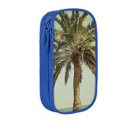 WPUTY Palm Tree Tropical Printed Large Capacity Pencil Case Blue Double-Layer Stationery Organizer, Cosmetic & Makeup Bag for Students, Teachers, Adults