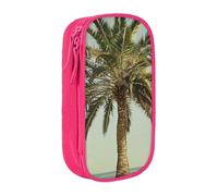 WPUTY Palm Tree Tropical Printed Large Capacity Pencil Case Pink Double-Layer Stationery Organizer, Cosmetic & Makeup Bag for Students, Teachers, Adults