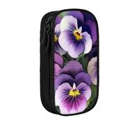 WPUTY Pansies Flower Printed Large Capacity Pencil Case Black Double-Layer Stationery Organizer, Cosmetic & Makeup Bag for Students, Teachers, Adults