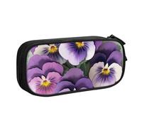 WPUTY Pansies Flower Printed Large Capacity Pencil Case Black Double-Layer Stationery Organizer Makeup Bag for School, Office, Travel