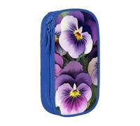 WPUTY Pansies Flower Printed Large Capacity Pencil Case Blue Double-Layer Stationery Organizer, Cosmetic & Makeup Bag for Students, Teachers, Adults