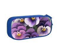 WPUTY Pansies Flower Printed Large Capacity Pencil Case Blue Double-Layer Stationery Organizer Makeup Bag for School, Office, Travel