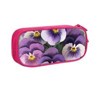 WPUTY Pansies Flower Printed Large Capacity Pencil Case Pink Double-Layer Stationery Organizer Makeup Bag for School, Office, Travel