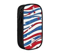 WPUTY Patriotic Stars Strips Independence Day Printed Large Capacity Pencil Case Black Double-Layer Stationery Organizer, Cosmetic & Makeup Bag for Students, Teachers, Adults