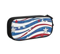 WPUTY Patriotic Stars Strips Independence Day Printed Large Capacity Pencil Case Black Double-Layer Stationery Organizer Makeup Bag for School, Office, Travel