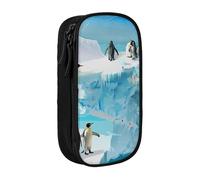 WPUTY Penguin on The Iceberg Printed Large Capacity Pencil Case Black Double-Layer Stationery Organizer, Cosmetic & Makeup Bag for Students, Teachers, Adults
