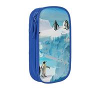 WPUTY Penguin on The Iceberg Printed Large Capacity Pencil Case Blue Double-Layer Stationery Organizer, Cosmetic & Makeup Bag for Students, Teachers, Adults