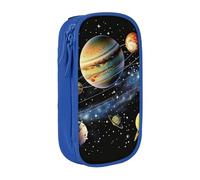 WPUTY Planets Stars and Milky Way Galaxy Printed Large Capacity Pencil Case Blue Double-Layer Stationery Organizer, Cosmetic & Makeup Bag for Students, Teachers, Adults