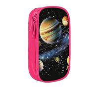 WPUTY Planets Stars and Milky Way Galaxy Printed Large Capacity Pencil Case Pink Double-Layer Stationery Organizer, Cosmetic & Makeup Bag for Students, Teachers, Adults