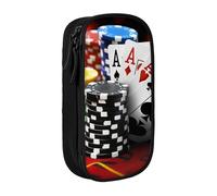 WPUTY Poker Tournament Printed Large Capacity Pencil Case Black Double-Layer Stationery Organizer, Cosmetic & Makeup Bag for Students, Teachers, Adults