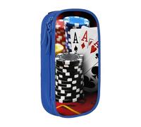 WPUTY Poker Tournament Printed Large Capacity Pencil Case Blue Double-Layer Stationery Organizer, Cosmetic & Makeup Bag for Students, Teachers, Adults