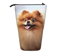 WPUTY Pomeranian Dog Printed Pencil Case Standing Telescopic Pen Holder for Cosmetics Pouch Makeup Office Bag