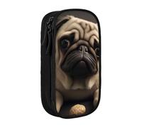 WPUTY Pretty Pug Printed Large Capacity Pencil Case Black Double-Layer Stationery Organizer, Cosmetic & Makeup Bag for Students, Teachers, Adults