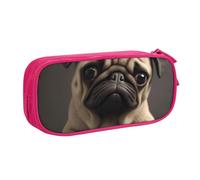 WPUTY Pretty Pug Printed Large Capacity Pencil Case Pink Double-Layer Stationery Organizer Makeup Bag for School, Office, Travel