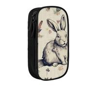 WPUTY Rabbit Background Printed Large Capacity Pencil Case Black Double-Layer Stationery Organizer, Cosmetic & Makeup Bag for Students, Teachers, Adults