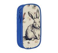 WPUTY Rabbit Background Printed Large Capacity Pencil Case Blue Double-Layer Stationery Organizer, Cosmetic & Makeup Bag for Students, Teachers, Adults