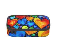 WPUTY Rainbow Hearts Printed Pencil Case Large Capacity Pen Pencil Bag Stationery Box Makeup Pouch for Office Travel School