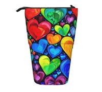 WPUTY Rainbow Hearts Printed Pencil Case Standing Telescopic Pen Holder for Cosmetics Pouch Makeup Office Bag