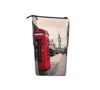 WPUTY Red Phone Booth London Street Printed Pencil Case Standing Telescopic Pen Holder for Cosmetics Pouch Makeup Office Bag