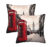 WPUTY Red Phone Booth London Street Printed Throw Pillow Covers Set of 2 Pcs, 40x40 CM, All-Season Modern Pillow Cases for Car, Office Home and Bedroom Decor