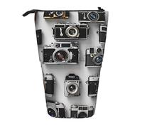 WPUTY Retro Cool Camera Collection Printed Pencil Case Standing Telescopic Pen Holder for Cosmetics Pouch Makeup Office Bag