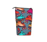 WPUTY Retro Roller Skates Colorful Printed Pencil Case Standing Telescopic Pen Holder for Cosmetics Pouch Makeup Office Bag