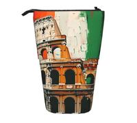 WPUTY Roman Colosseum Italian Flag Printed Pencil Case Standing Telescopic Pen Holder for Cosmetics Pouch Makeup Office Bag