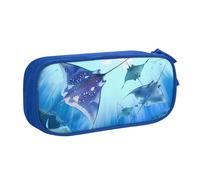 WPUTY Sea Animals Stingrays Printed Large Capacity Pencil Case Blue Double-Layer Stationery Organizer Makeup Bag for School, Office, Travel