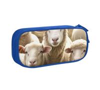 WPUTY Sheep and Lambs Printed Large Capacity Pencil Case Blue Double-Layer Stationery Organizer Makeup Bag for School, Office, Travel