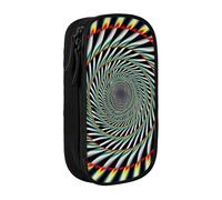 WPUTY Spiral Optical Illusion Printed Large Capacity Pencil Case Black Double-Layer Stationery Organizer, Cosmetic & Makeup Bag for Students, Teachers, Adults