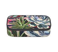 WPUTY Striped Succulents Printed Pencil Case Large Capacity Pen Pencil Bag Stationery Box Makeup Pouch for Office Travel School