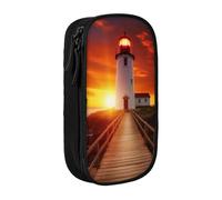WPUTY Sunset at The Seaside Printed Large Capacity Pencil Case Black Double-Layer Stationery Organizer, Cosmetic & Makeup Bag for Students, Teachers, Adults