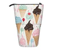 WPUTY Sweet Ice Cream Printed Pencil Case Standing Telescopic Pen Holder for Cosmetics Pouch Makeup Office Bag