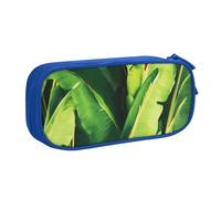 WPUTY Tropical Banana Palm Leaves Printed Large Capacity Pencil Case Blue Double-Layer Stationery Organizer Makeup Bag for School, Office, Travel