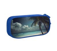 WPUTY Tropical Beach Palm Tree with Full Moon Printed Large Capacity Pencil Case Blue Double-Layer Stationery Organizer Makeup Bag for School, Office, Travel
