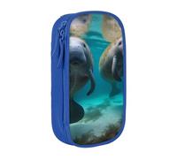 WPUTY West Indian Manatees Printed Large Capacity Pencil Case Blue Double-Layer Stationery Organizer, Cosmetic & Makeup Bag for Students, Teachers, Adults