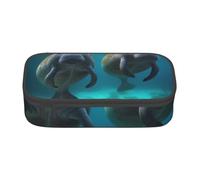 WPUTY West Indian Manatees Printed Pencil Case Large Capacity Pen Pencil Bag Stationery Box Makeup Pouch for Office Travel School