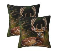 WPUTY Whitetail Deer Fawn in Wilderness Stag Printed Throw Pillow Covers Set of 2 Pcs, 45x45 CM, All-Season Modern Pillow Cases for Car, Office Home and Bedroom Decor