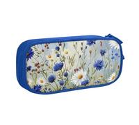 WPUTY Wild Flowers and Cornflowers Daisies Art Printed Large Capacity Pencil Case Blue Double-Layer Stationery Organizer Makeup Bag for School, Office, Travel
