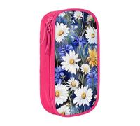 WPUTY Wild Flowers and Cornflowers Daisies Printed Large Capacity Pencil Case Pink Double-Layer Stationery Organizer, Cosmetic & Makeup Bag for Students, Teachers, Adults