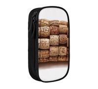 WPUTY Wine Cork Printed Large Capacity Pencil Case Black Double-Layer Stationery Organizer, Cosmetic & Makeup Bag for Students, Teachers, Adults