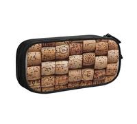 WPUTY Wine Cork Printed Large Capacity Pencil Case Black Double-Layer Stationery Organizer Makeup Bag for School, Office, Travel