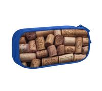 WPUTY Wine Cork Printed Large Capacity Pencil Case Blue Double-Layer Stationery Organizer Makeup Bag for School, Office, Travel