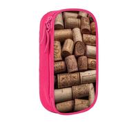 WPUTY Wine Cork Printed Large Capacity Pencil Case Pink Double-Layer Stationery Organizer, Cosmetic & Makeup Bag for Students, Teachers, Adults