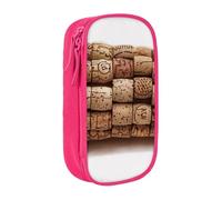 WPUTY Wine Cork Printed Large Capacity Pencil Case Pink Double-Layer Stationery Organizer, Cosmetic & Makeup Bag for Students, Teachers, Adults